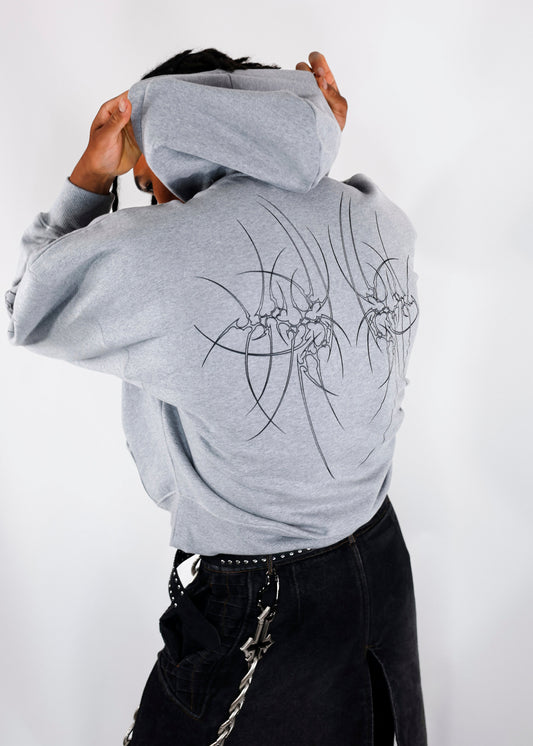 Sweat à capuche Gris Chiné Design Tribal Noir