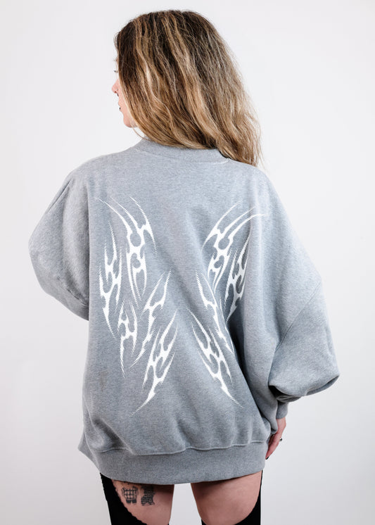 Sweat-Shirt Gris Chiné Design Tribal Dot Pattern