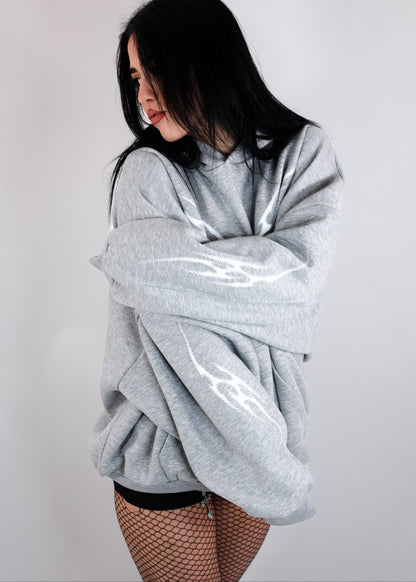 Sweat à Capuche Gris Chiné Design Tribal Dot Pattern