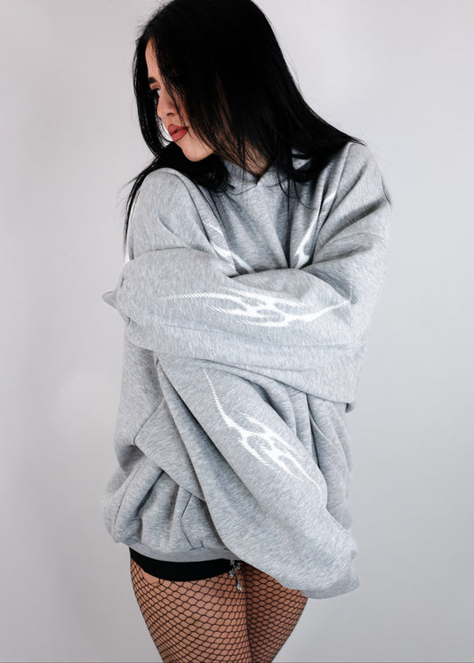Sweat à Capuche Gris Chiné Design Tribal Dot Pattern