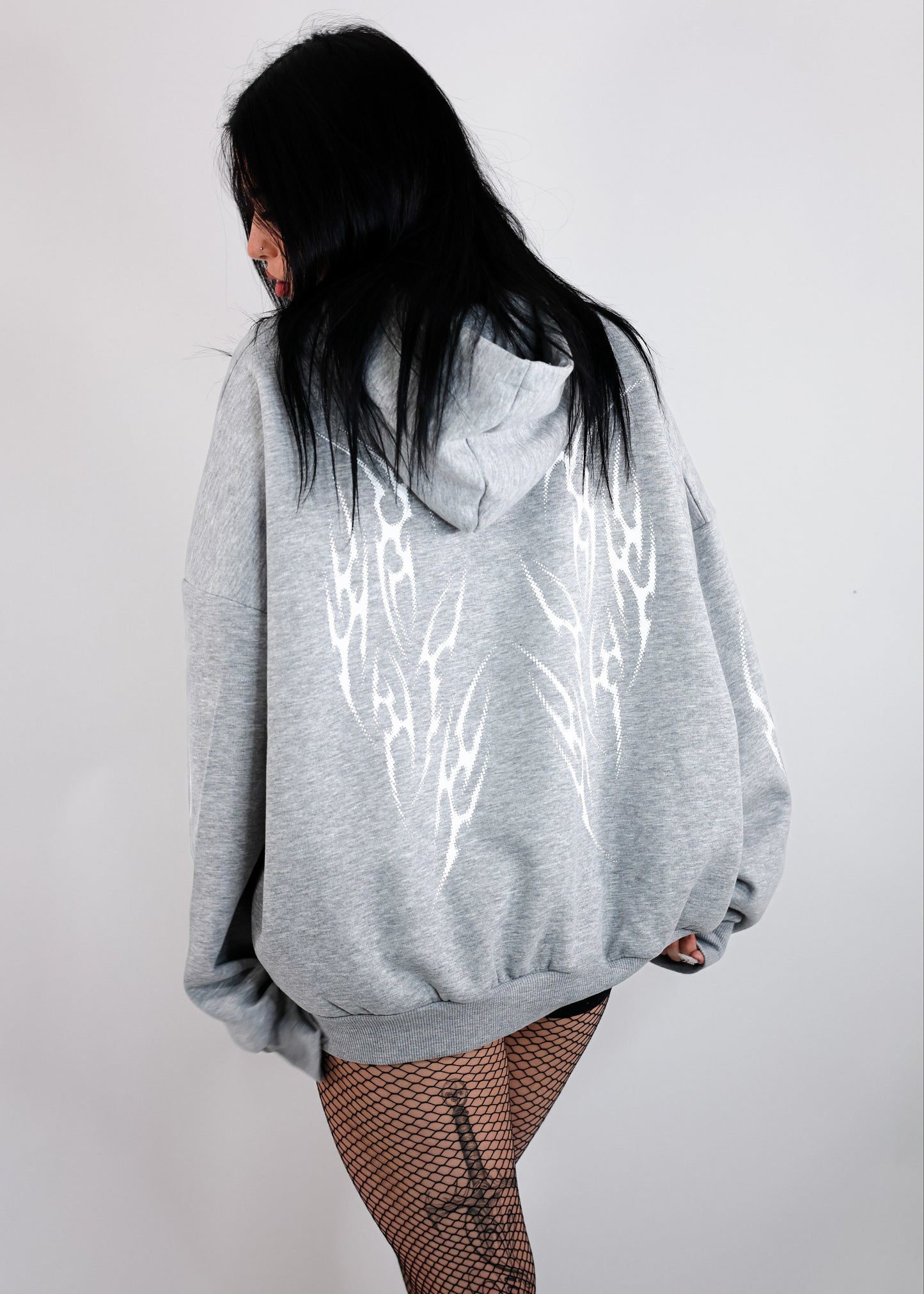 Sweat à Capuche Gris Chiné Design Tribal Dot Pattern