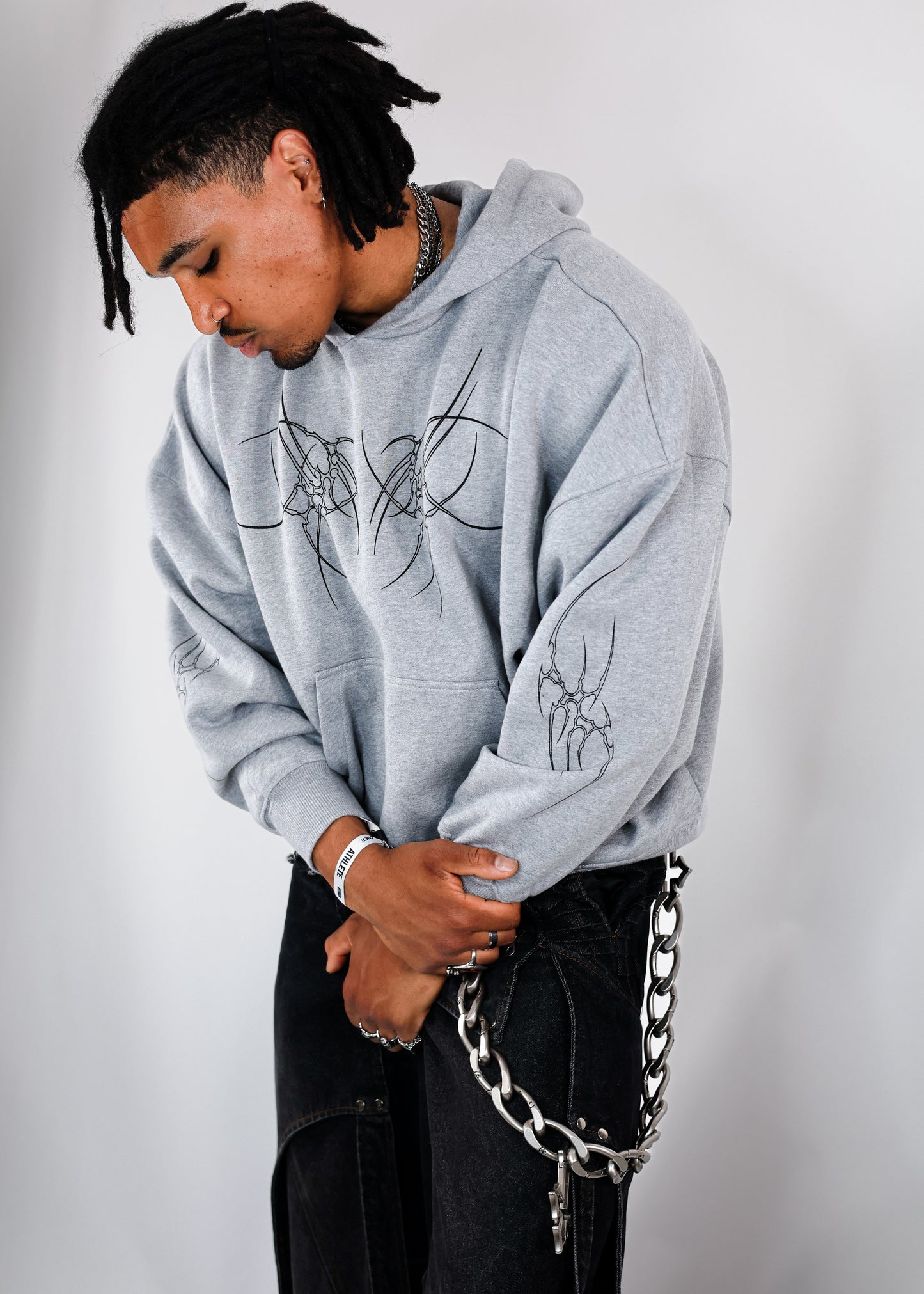 Sweat à capuche Gris Chiné Design Tribal