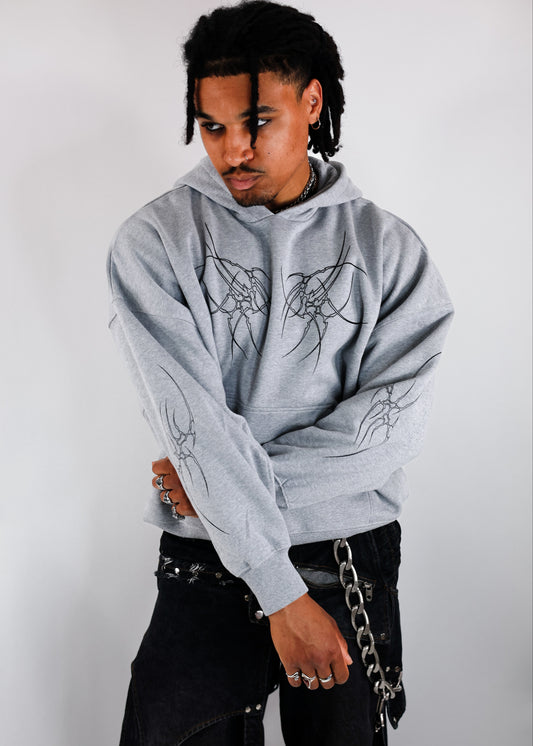 Sweat à capuche Gris Chiné Design Tribal Noir