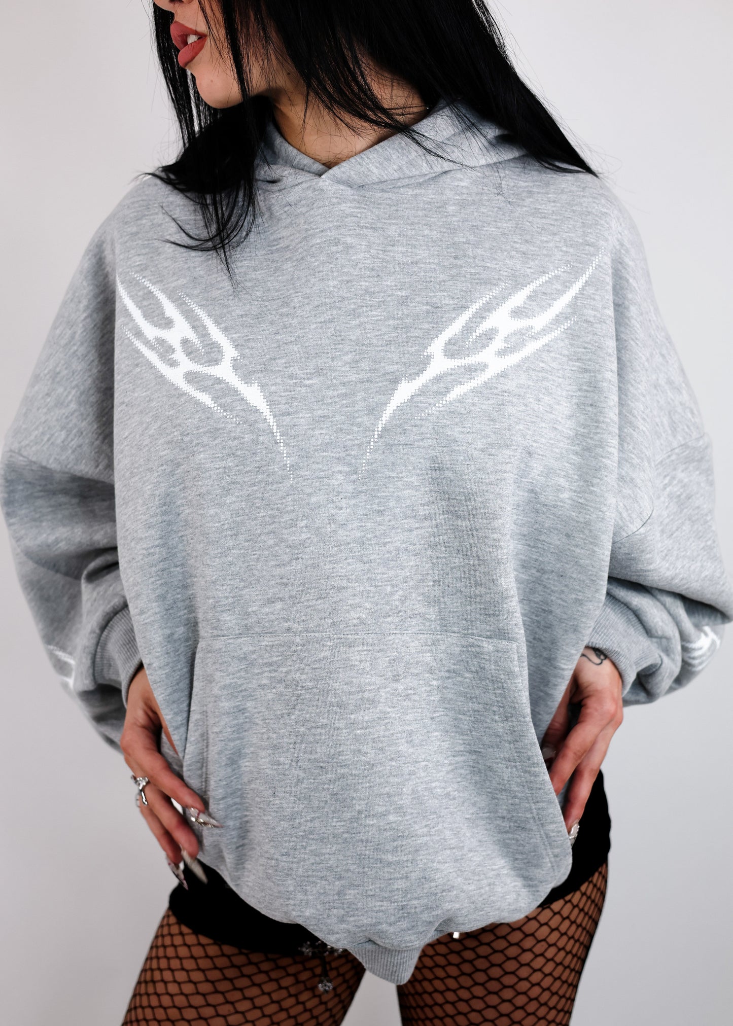 Sweat à Capuche Gris Chiné Design Tribal Dot Pattern