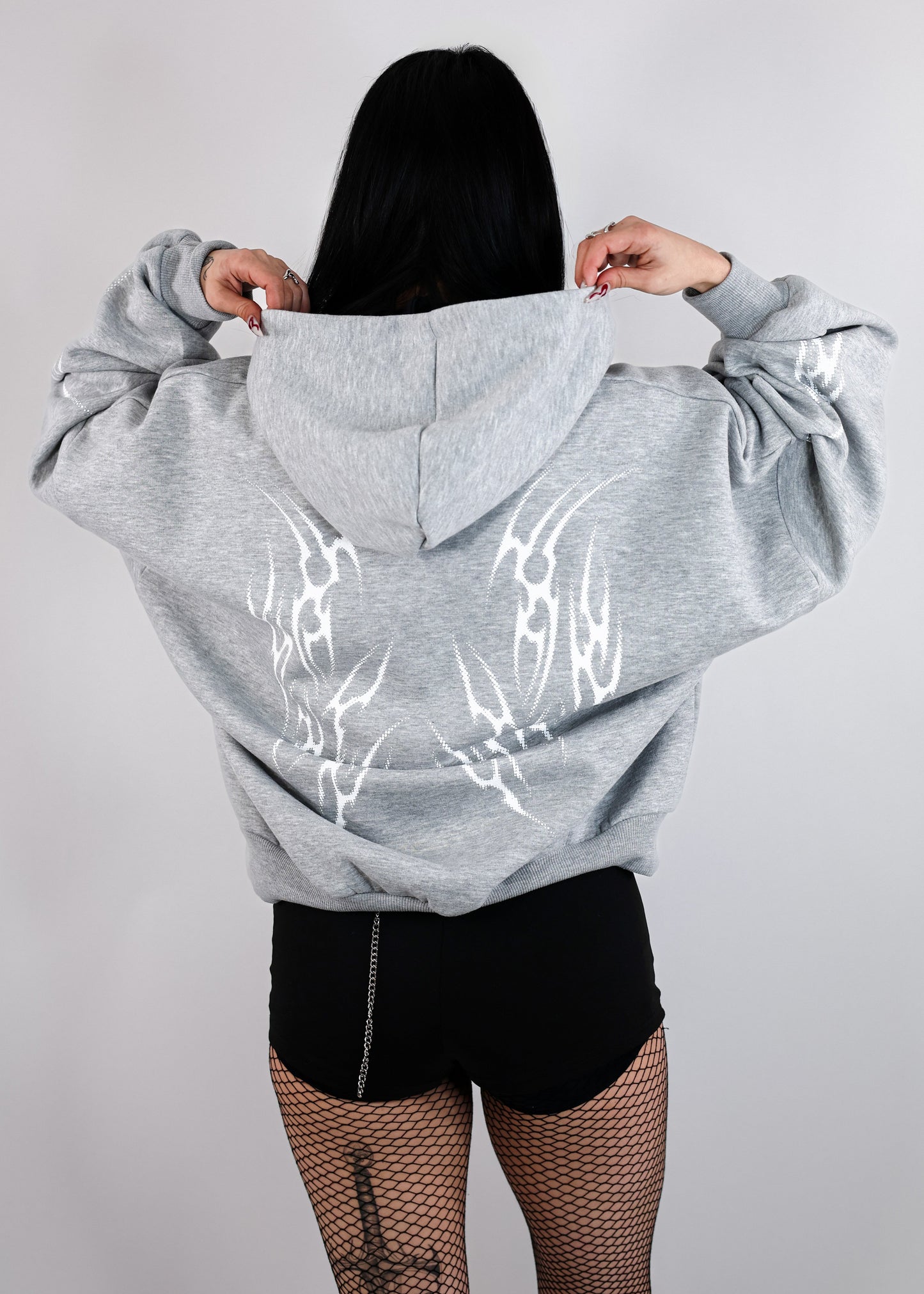Sweat à Capuche Gris Chiné Design Tribal Dot Pattern