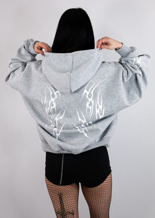 Sweat à Capuche Gris Chiné Design Tribal Dot Pattern