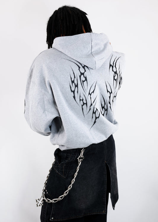 Sweat à Capuche avec fermeture Gris Chiné Design Tribal Dot Pattern