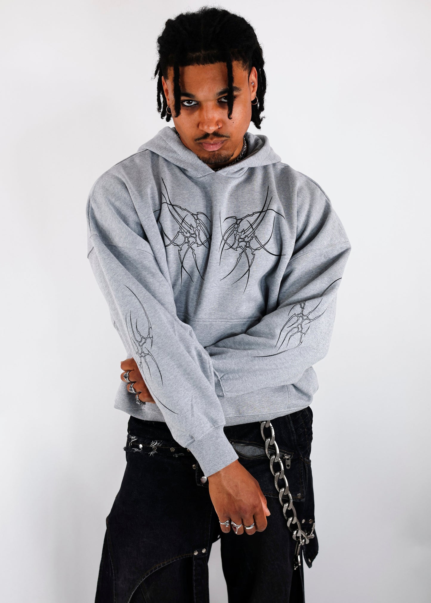 Sweat à capuche Gris Chiné Design Tribal