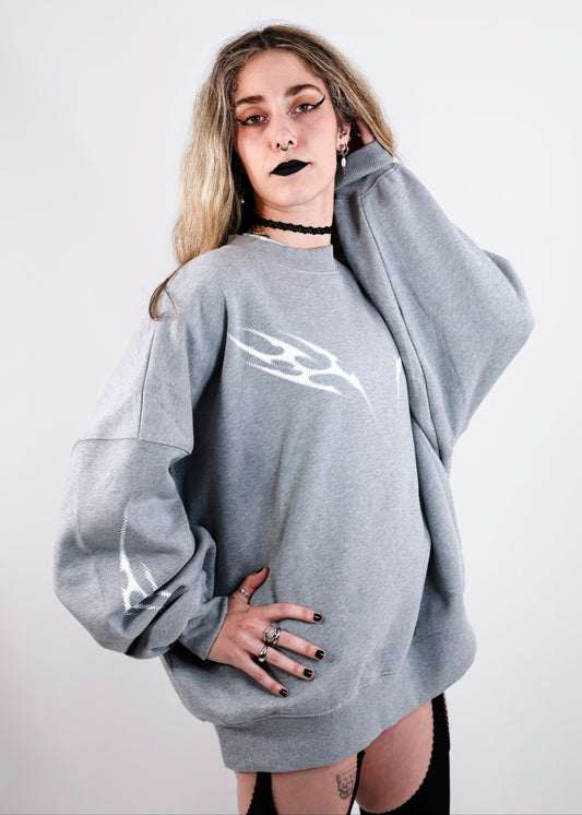 Sweat-Shirt Gris Chiné Design Tribal Dot Pattern
